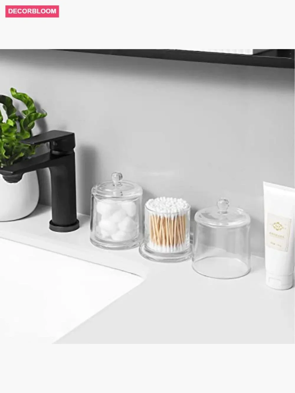2 Pack Glass Apothecary Jars with Lids for Bathroom Vanity Organizer